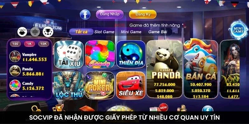 Socvip đã nhận được giấy phép từ nhiều cơ quan uy tín